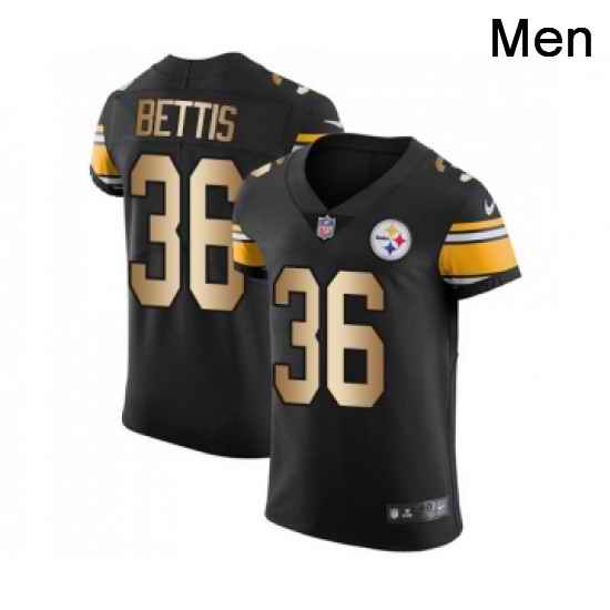 Mens Pittsburgh Steelers 36 Jerome Bettis Elite Black Gold Team Color Football Jersey